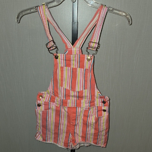 (J12) Girls Striped Overalls - Picture 1 of 3